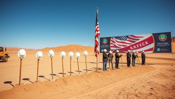 Burlington Distribution Center Buckeye groundbreaking event with shovels and flags