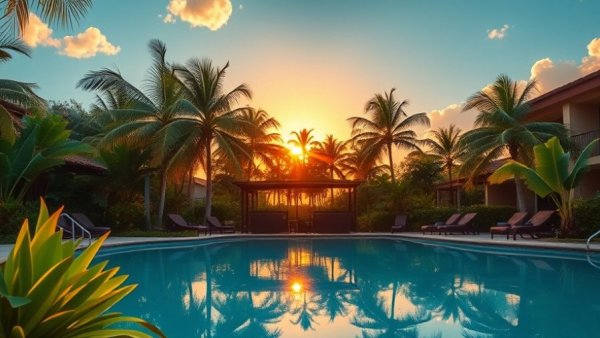 Tropical oasis with pool at sunset highlighting Valley vacation rental growth.