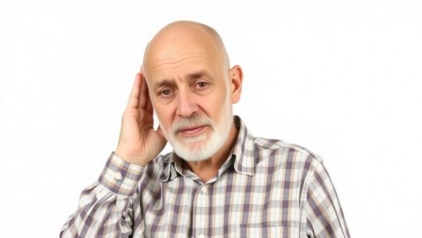 Older man with hearing gesture representing age-related hearing loss.