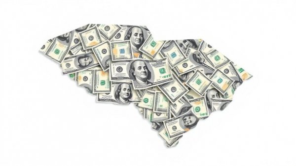 South Carolina map made of dollar bills representing economic aspects of 2026 elections.