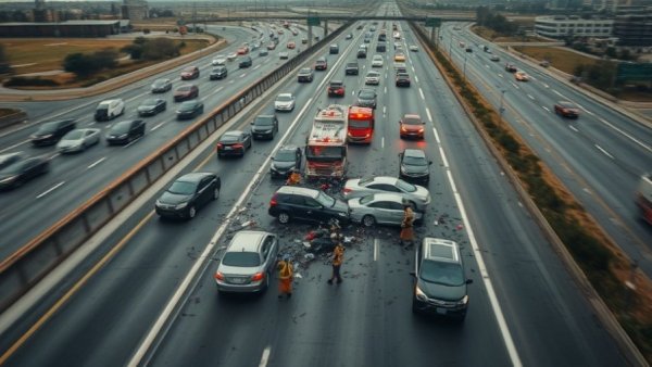 Aerial view of fatal I-17 crash scene with multiple vehicles.