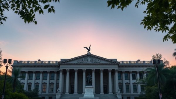 South Carolina Capitol building at dusk with prominent statue in front.