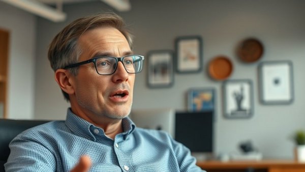 Veteran discussing VA medical records in office setting.