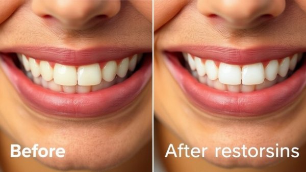 Close-up of before and after dental direct restorations.