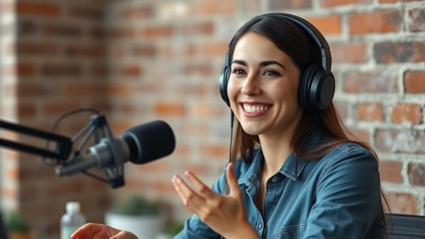 Broadcast host discussing cannabis banking with vibrant backdrop