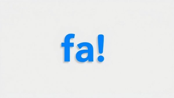 Blue 'fa!' text on grey, simple design