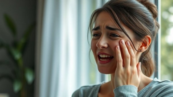 Young woman experiencing tooth pain indoors, highlighting need for community water fluoridation benefits.