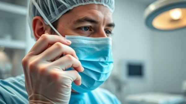 Dental professional adjusting mask, focus on hygiene in China dental market.