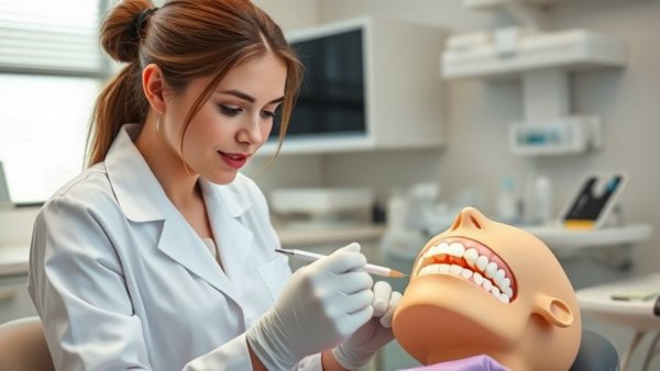 Dental student practicing procedures on a mannequin in a lab, highlighting community-based dental training.