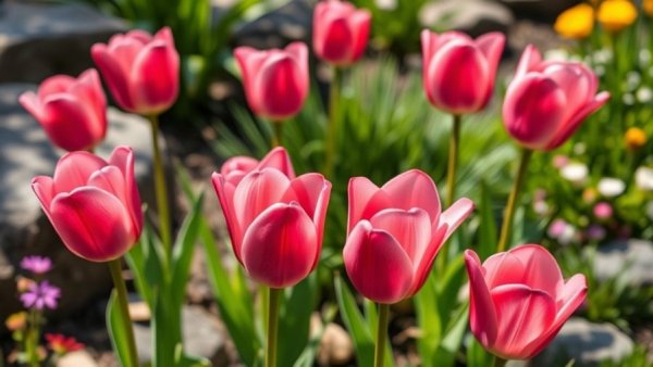 Vibrant pink tulips in a garden for City Nature Challenge Greenville.