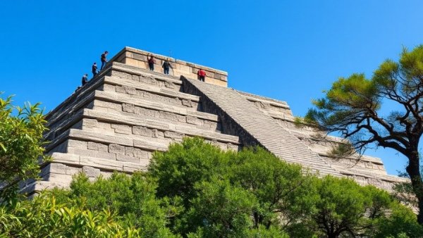 Teotihuacán pyramids with people visiting in daylight.