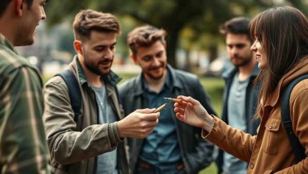 Cannabis Legalization Enthusiasts sharing a joint outdoors in a park.