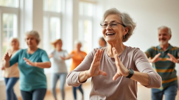Seniors enjoying exercise class as a learning opportunity in Phoenix.