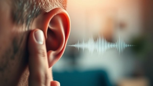 Hearing care accessibility concept with ear and sound waves.