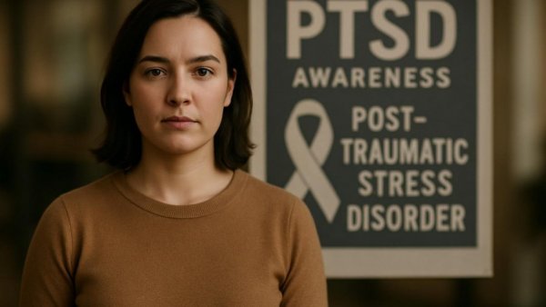 PTSD effects on veterans physical health background with a woman.