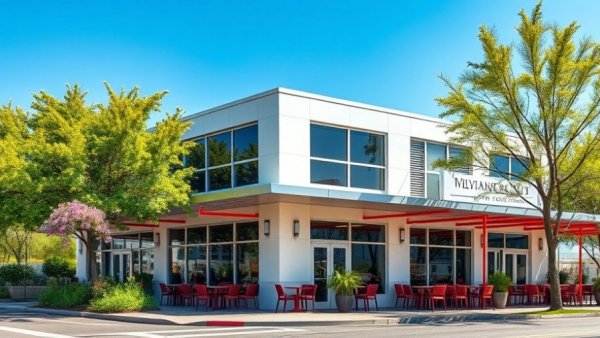 Modern small business building in Greenville SC with outdoor seating