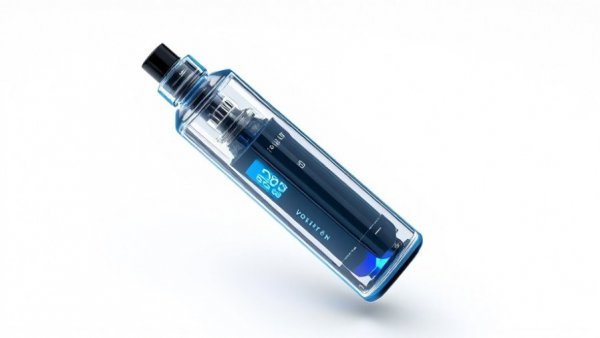 Futuristic vape device technology with digital display in blue and black.