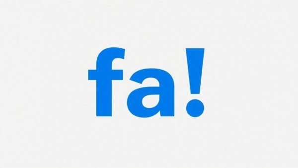 Blue 'fa!' text on light gray background, typography focus.