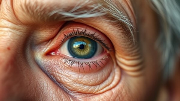 Elderly eye close-up highlighting health, related to fatty acid therapy for macular degeneration.