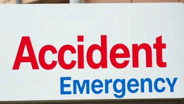 Close-up of an Emergency Room sign highlighting delays.