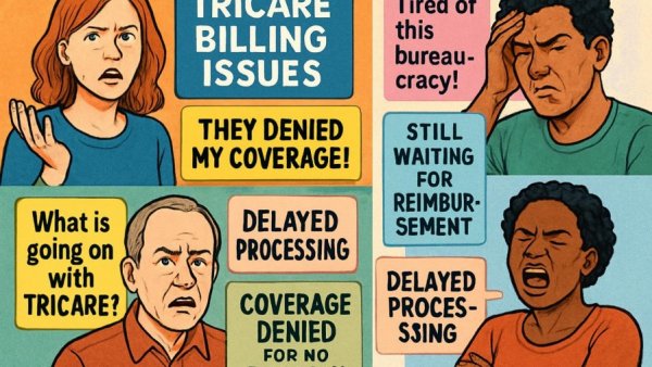 Collage of complaints illustrating Tricare billing issues and frustrations.