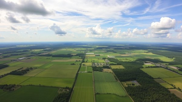 Expansive South Carolina farmland under cloudy skies.