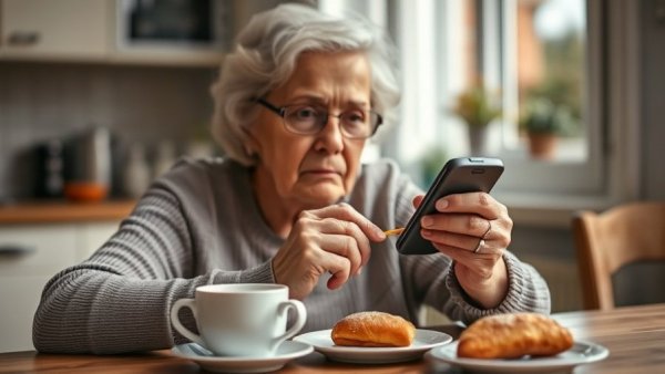 Elderly woman managing diabetes, checking blood sugar.