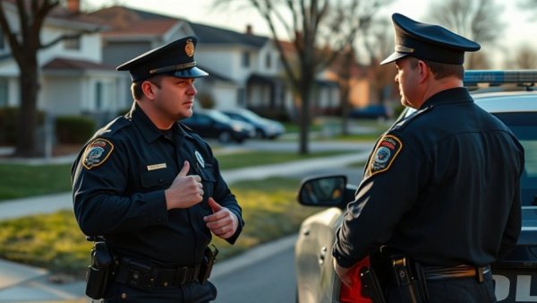 Officer-Involved Shooting in Florence: Officers discussing beside patrol car.
