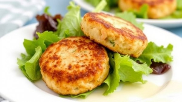 Salmon Cakes on Mixed Greens