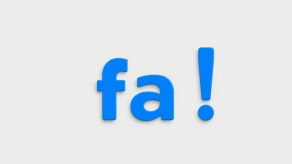 Bold blue letters 'fa!' on a light gray background, minimalist design.