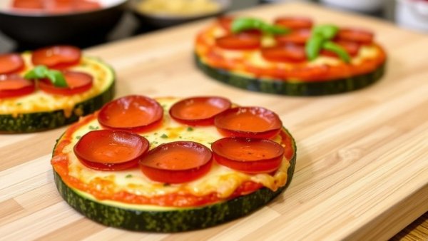 Turkey Pepperoni Zucchini Pizzas