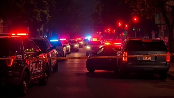 Police vehicles securing area for pedestrian safety in Phoenix at night.