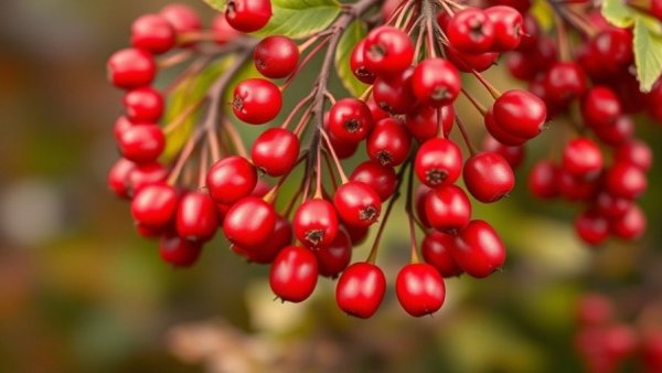Close-up of red berberis berries on a blurred background.