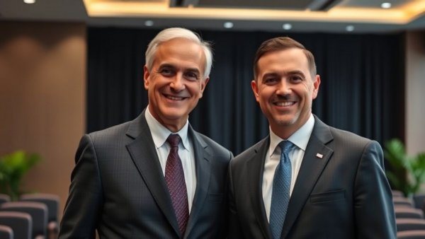 Two men in formal wear at a conference for sentencing delay in federal corruption case