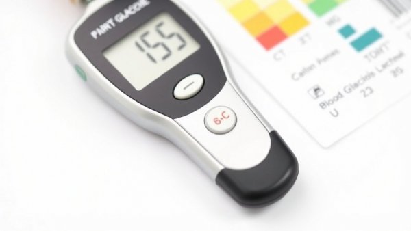 Digital glucose meter and color-coded blood glucose chart for prediabetes.