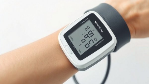 Digital blood pressure monitor on arm displaying reading, prevent high blood pressure.