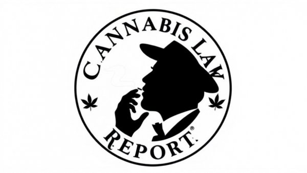 Monochrome Cannabis Law Report logo emblem with silhouette