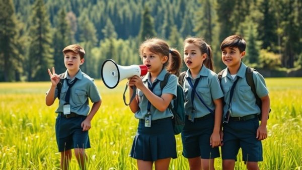 Students react to noise in field, illustrating urban noise pollution impact.