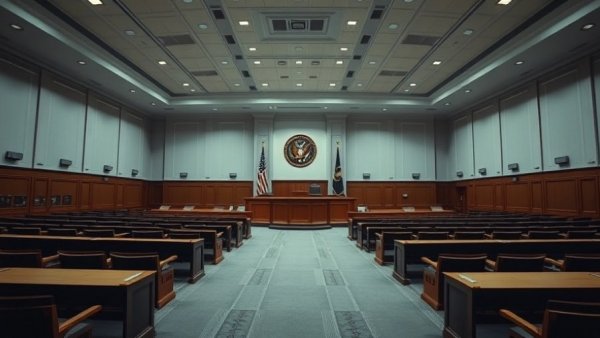 Courtroom for Murdaugh Podcaster contempt hearing, empty with wood furnishings.
