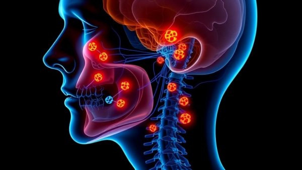 Illustration of deintensified radiotherapy target area in HPV+ oropharyngeal cancer.