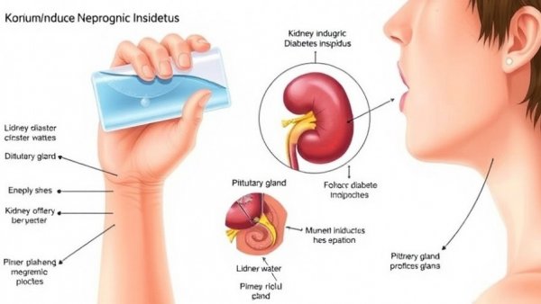 Illustration of Lithium-Induced Nephrogenic Diabetes Insipidus with kidneys.