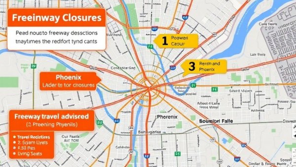 Detailed map of Phoenix freeway travel advisory with highlighted routes.