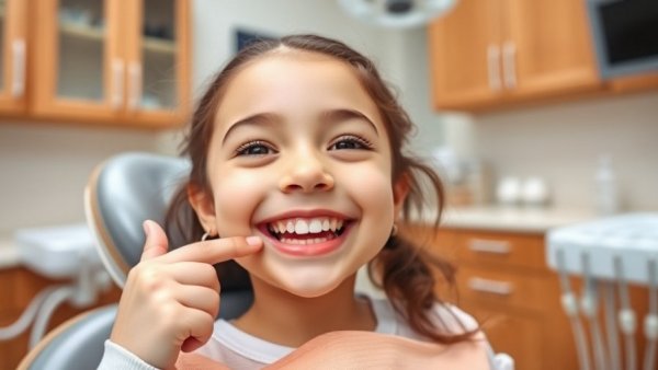 Smiling child in dental chair, emphasizing periodontal care for children.