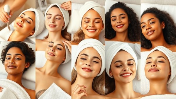 Med spa treatments for anti-aging collage with serene women.
