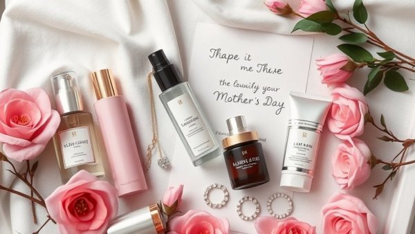 Mother's Day beauty flatlay showcasing women's beauty techniques.