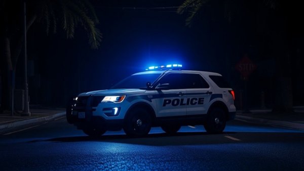 Police vehicle on dark Phoenix street after teen assault.