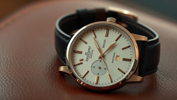 Elegant wristwatch on leather surface, showcasing precision.