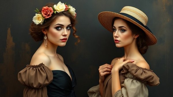 Two women in art exhibit portrait showcasing resilience and courage.