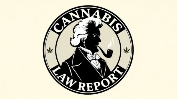 Classic emblem with a man smoking, labeled Cannabis Law Report
