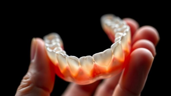 Close-up of tuneable denture materials glowing in low light.